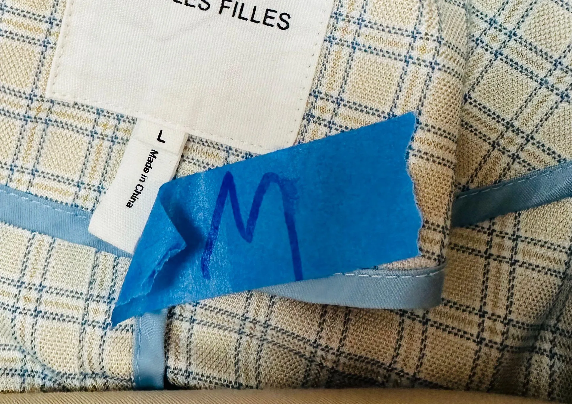 Not Have Belt Plaid Double-Breasted Trench Coat Beige Size L - Image 7