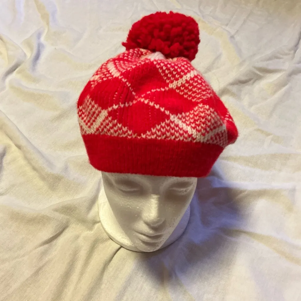 Vintage 70s red plaid Pom hat - Image 5