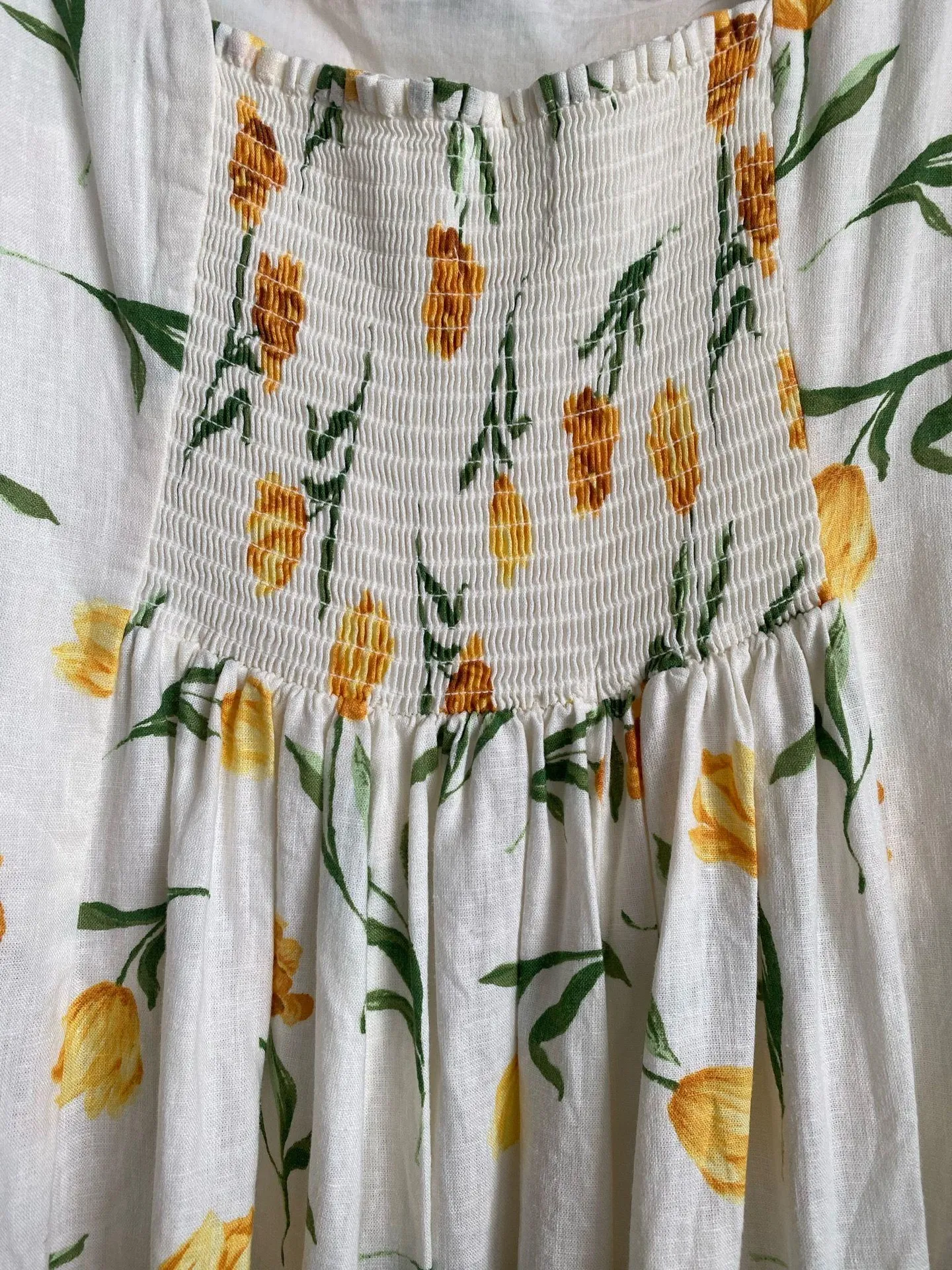 JOIE SZ14 White/yellow Floral Linen blend Sleeveless Squared Neck Midi Dress-NWT - Image 9