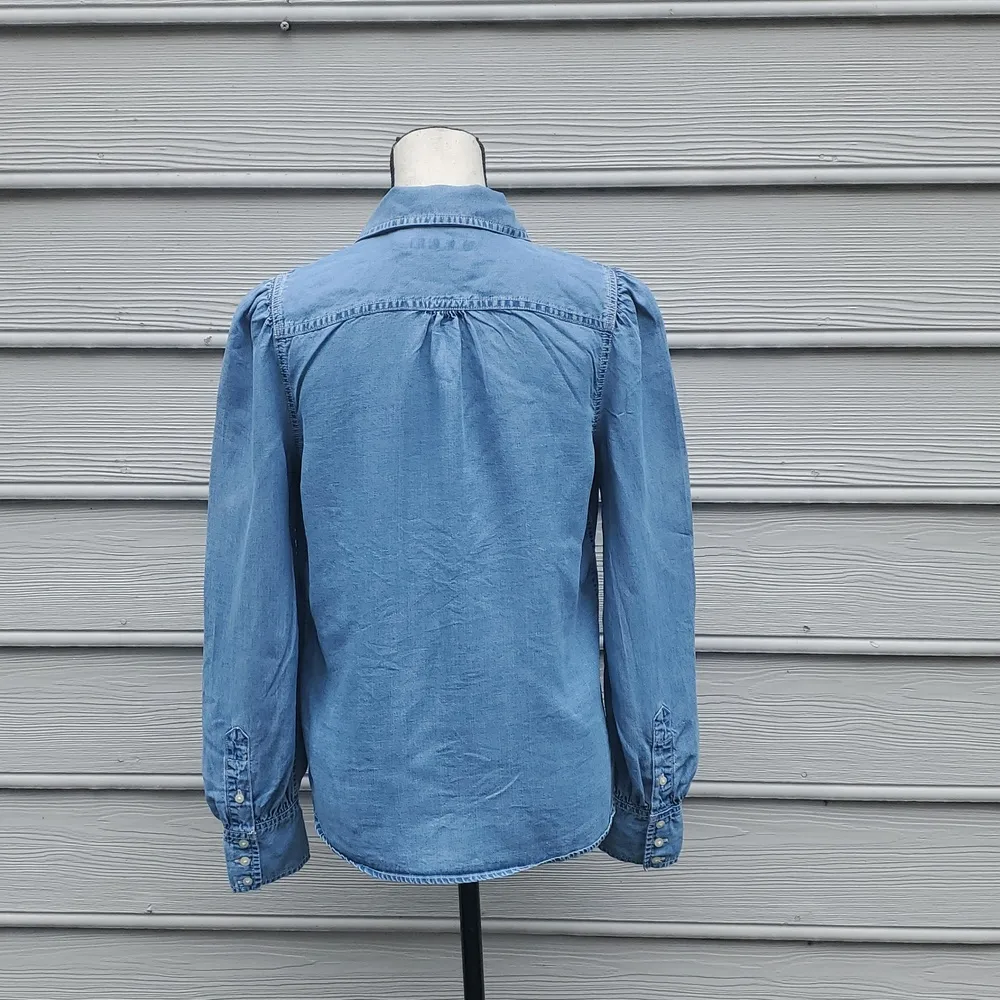 Lauren Ralph Lauren Puffed Sleeve Chambray Button Down Shirt Blue Size undefined - Image 5
