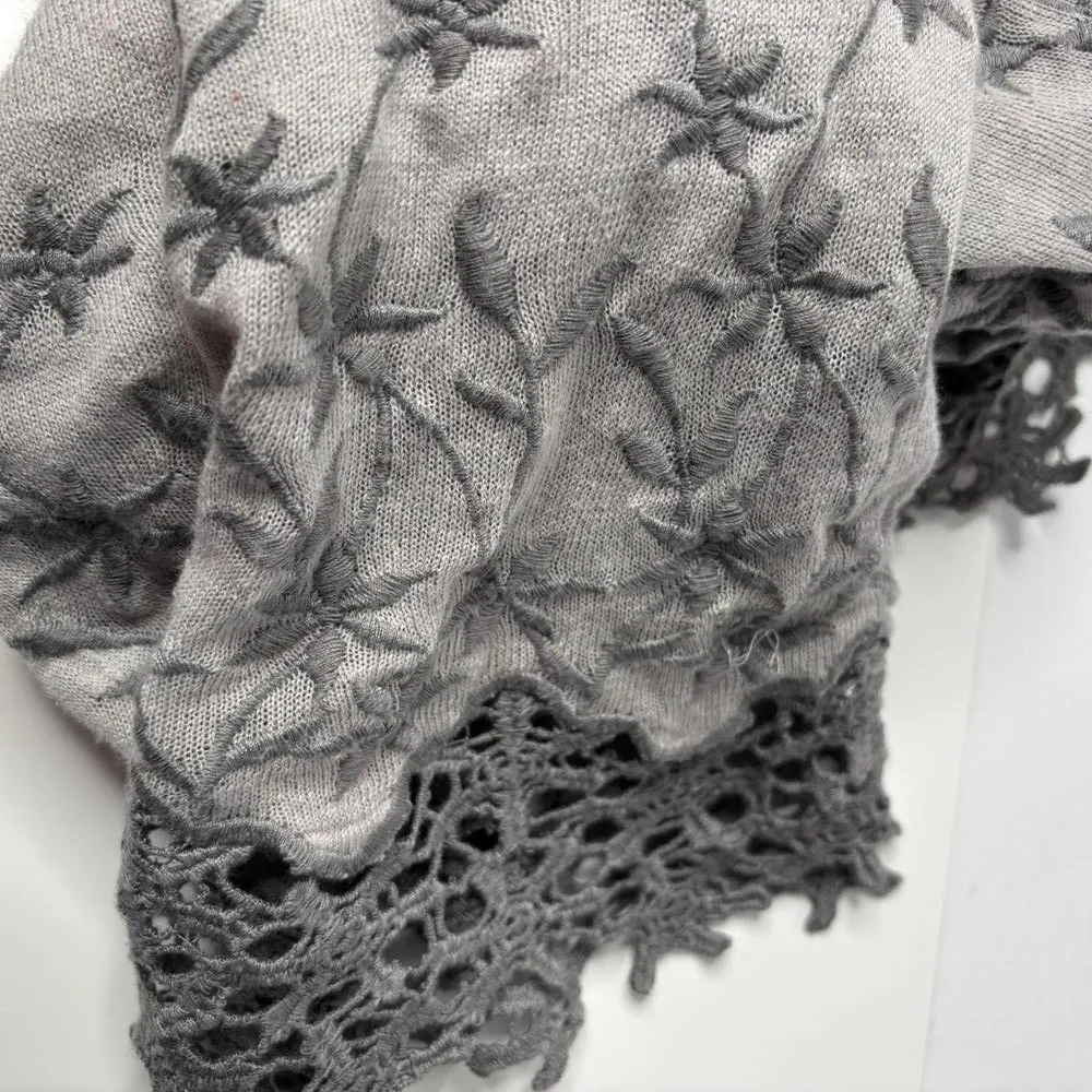 Sunday in Brooklyn Gray Cardigan Linen Crochet Floral Whimsical Fairycore Sz S‎ - Image 5