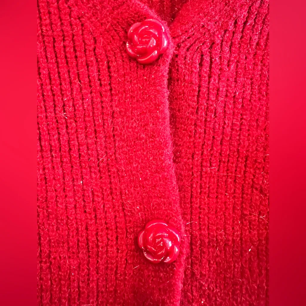 Micas Sweater Button Elegant Red V-Neck Long Sleeve NWT Peplum hem Size Small - Image 7