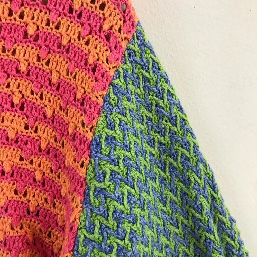 Susan Bristol Y2K 2000s Vintage Crochet patchwork Grandma cardigan sweater M Green Size M - Image 7