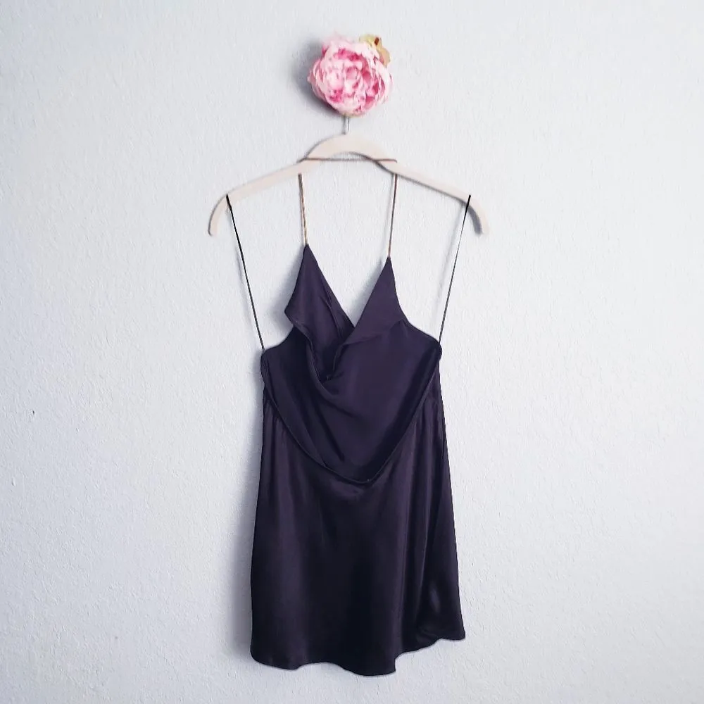 WAYF  Black Satin Front Drape Chain Halter Cami - Image 5