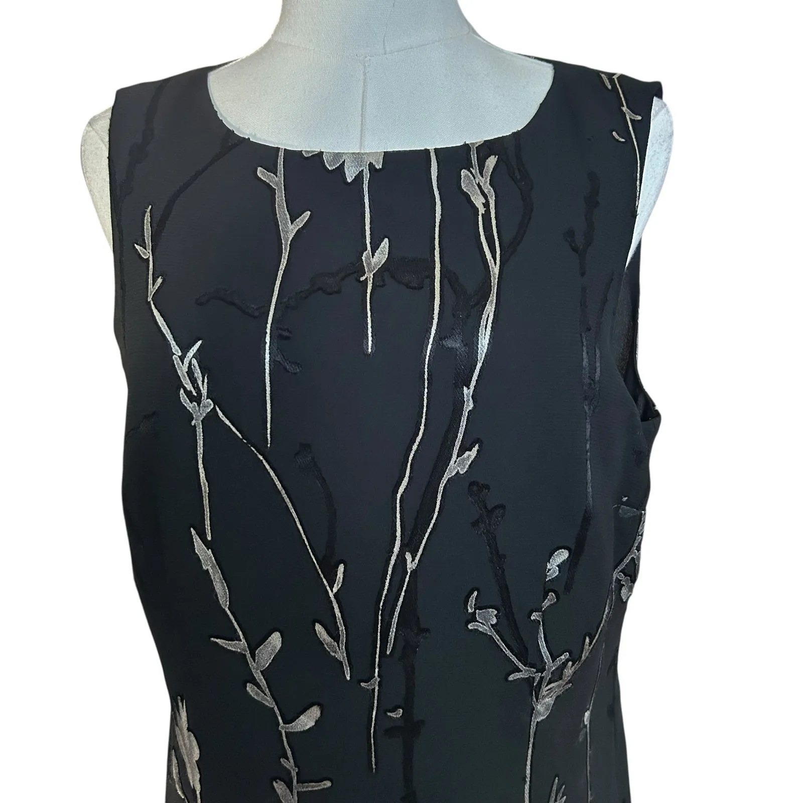 Casual Corner VTG Shift Dress Black Floral Sleeveless Maxi/Ankle SZ 12 Sheer - Image 3