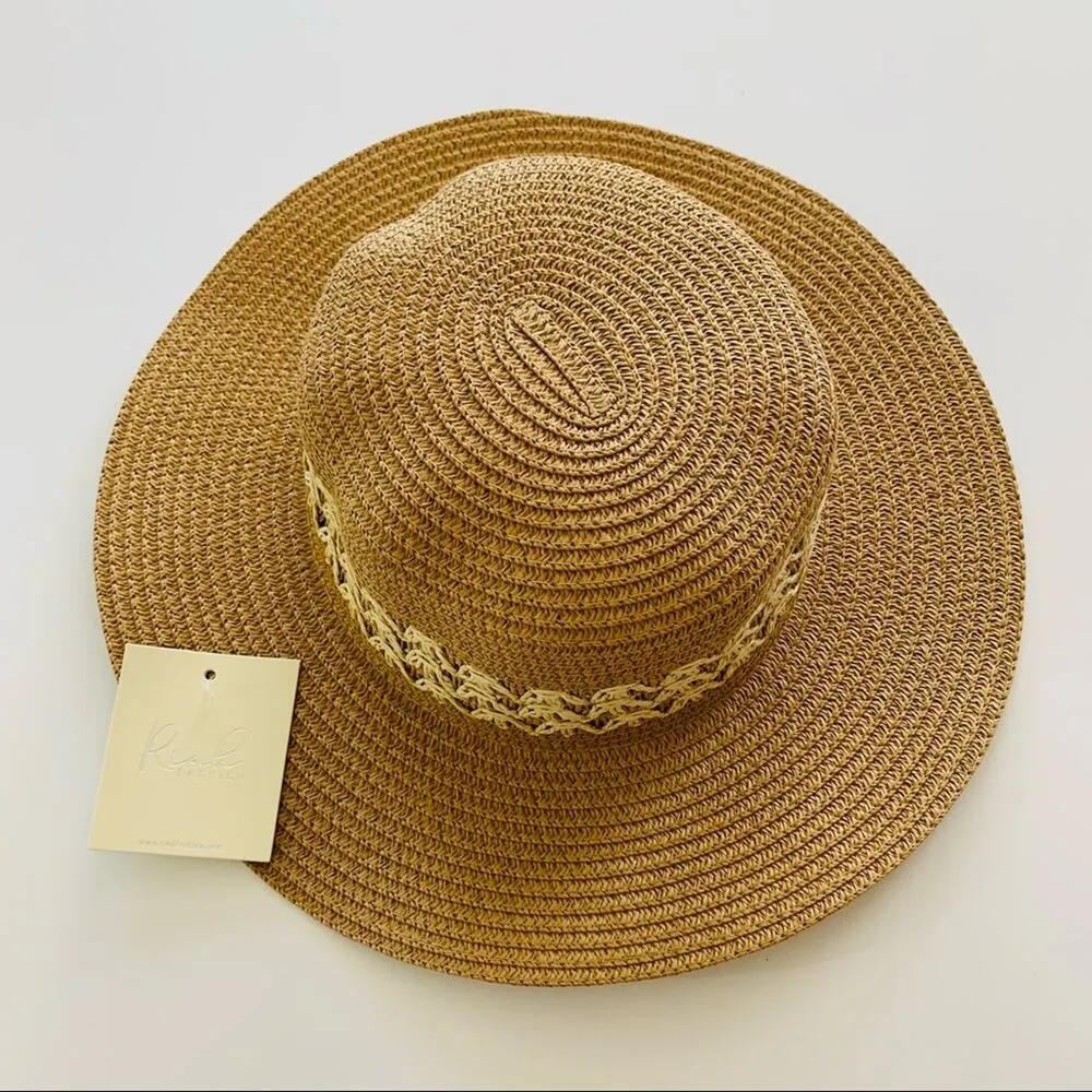 Riah Fashion Panama Weave Brim Brown Beach Vacation Festival Straw Hat - Image 2