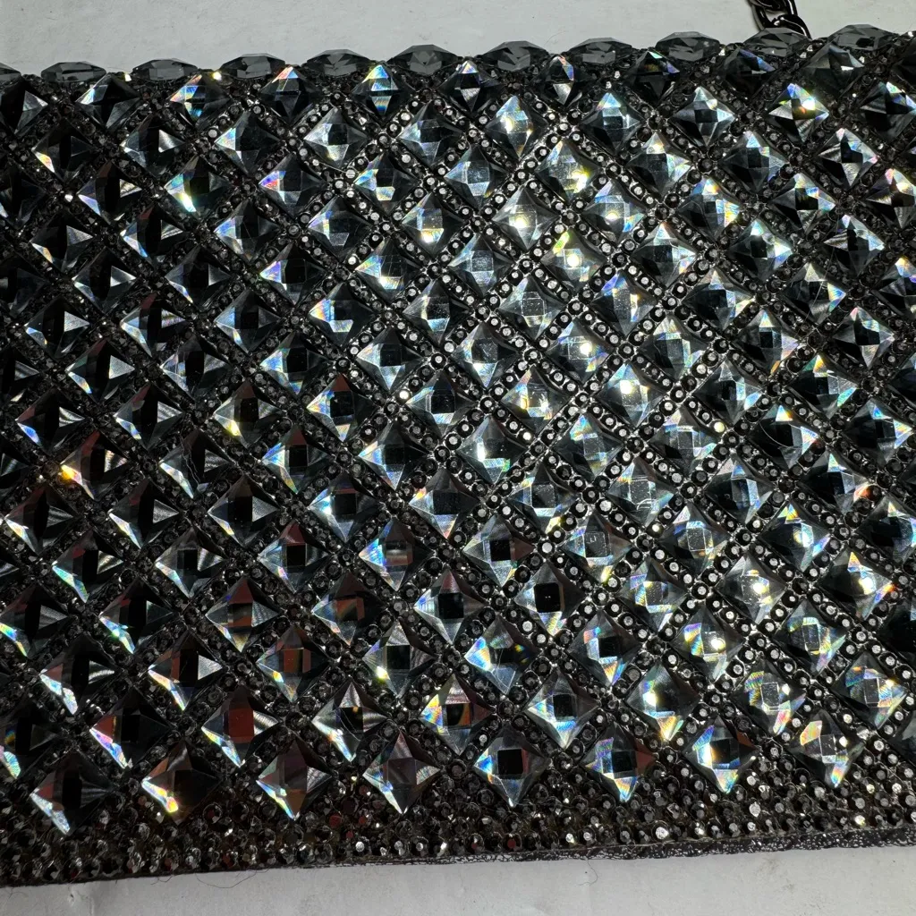 Starlet Dazzling Rhinestone Evening Clutch chain shoulder strap sparkly formal Silver - Image 6