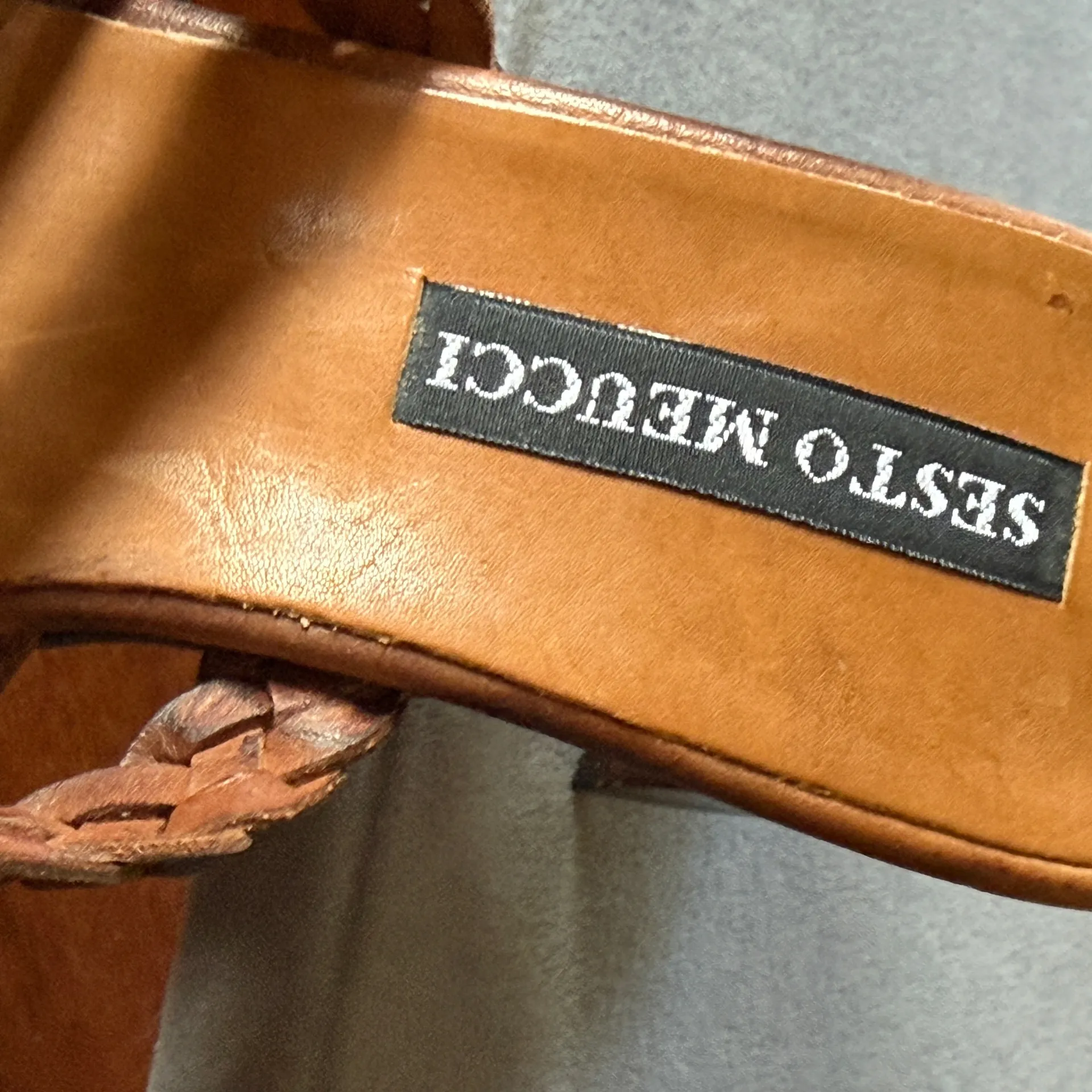 Vintage Italian Sesto Meucci Brown Leather Woven Slip-on Block Heels Sandals 5.5 - Image 8