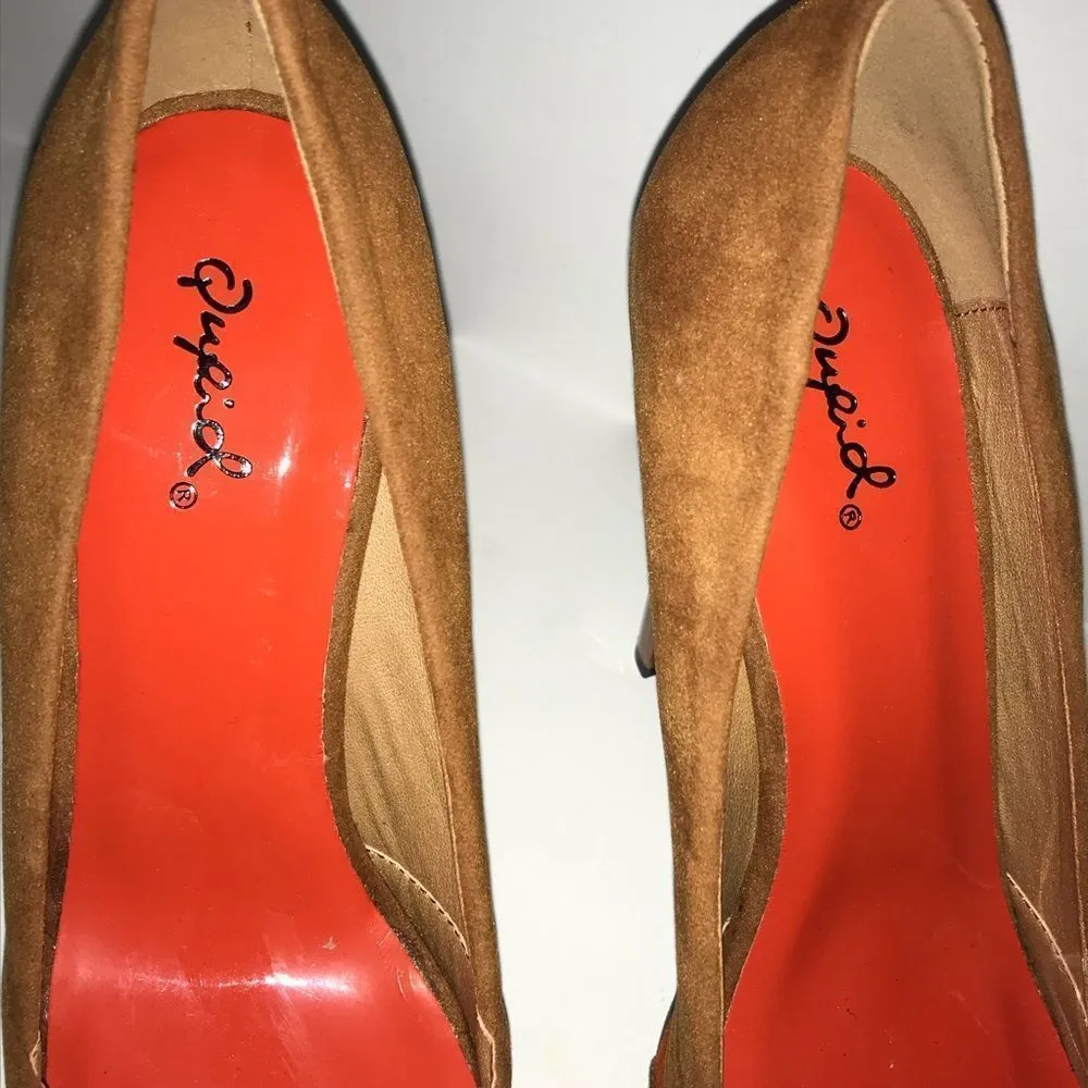Boho Chic faux suede tan /orange heel  6.5 EUC - Image 7