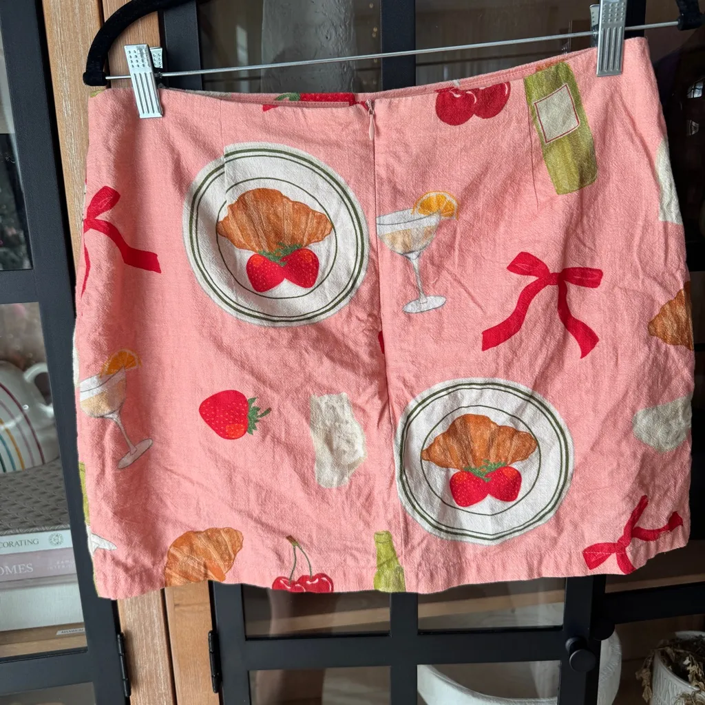 Coquette mini skirt a-line bows strawberry croissant coral lisa says gah lined - Image 3