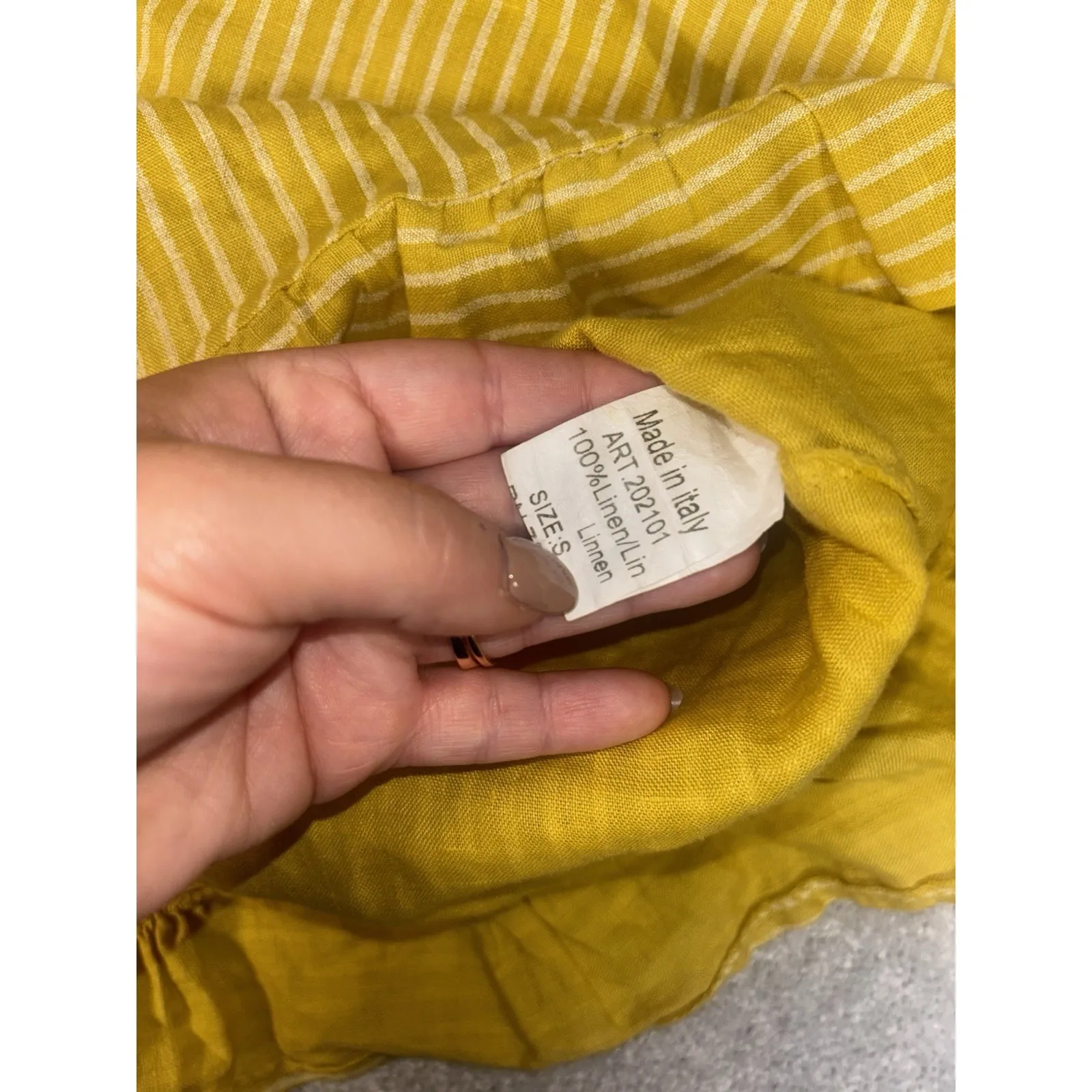 Lungo L'Arno Striped Yellow 100% Linen‎ Tunic Top Ruffle Trim 3/4 Sleeve Small - Image 6