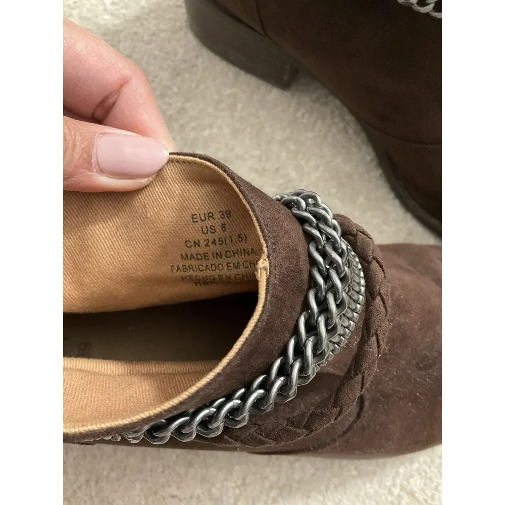H&M Brown Suede Material w/ Chain Zipper Ankle Boots Womens Size 8 #I3 - Image 4