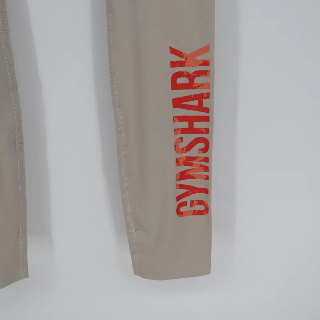 Gymshark Seamless Leggings Tan Coral Logo High Waisted Workout Athleisure - Image 4