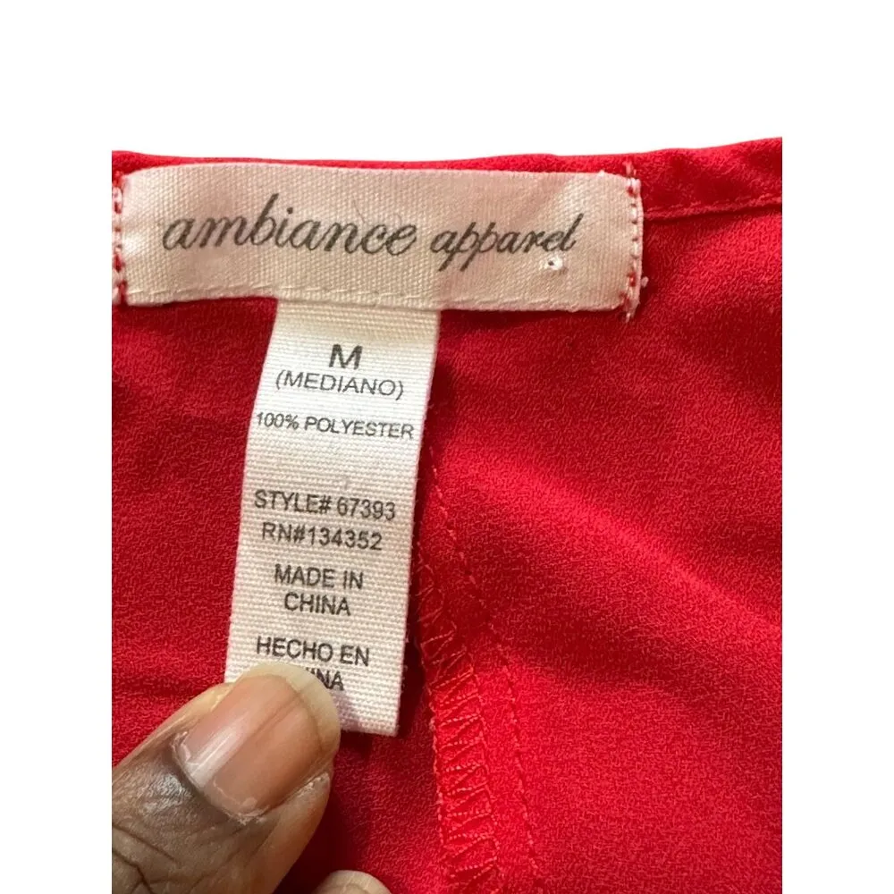 Ambiance Apparel Cropped Red Top Adjustable Spaghetti Strap Boho Chic Beach Sz M - Image 3