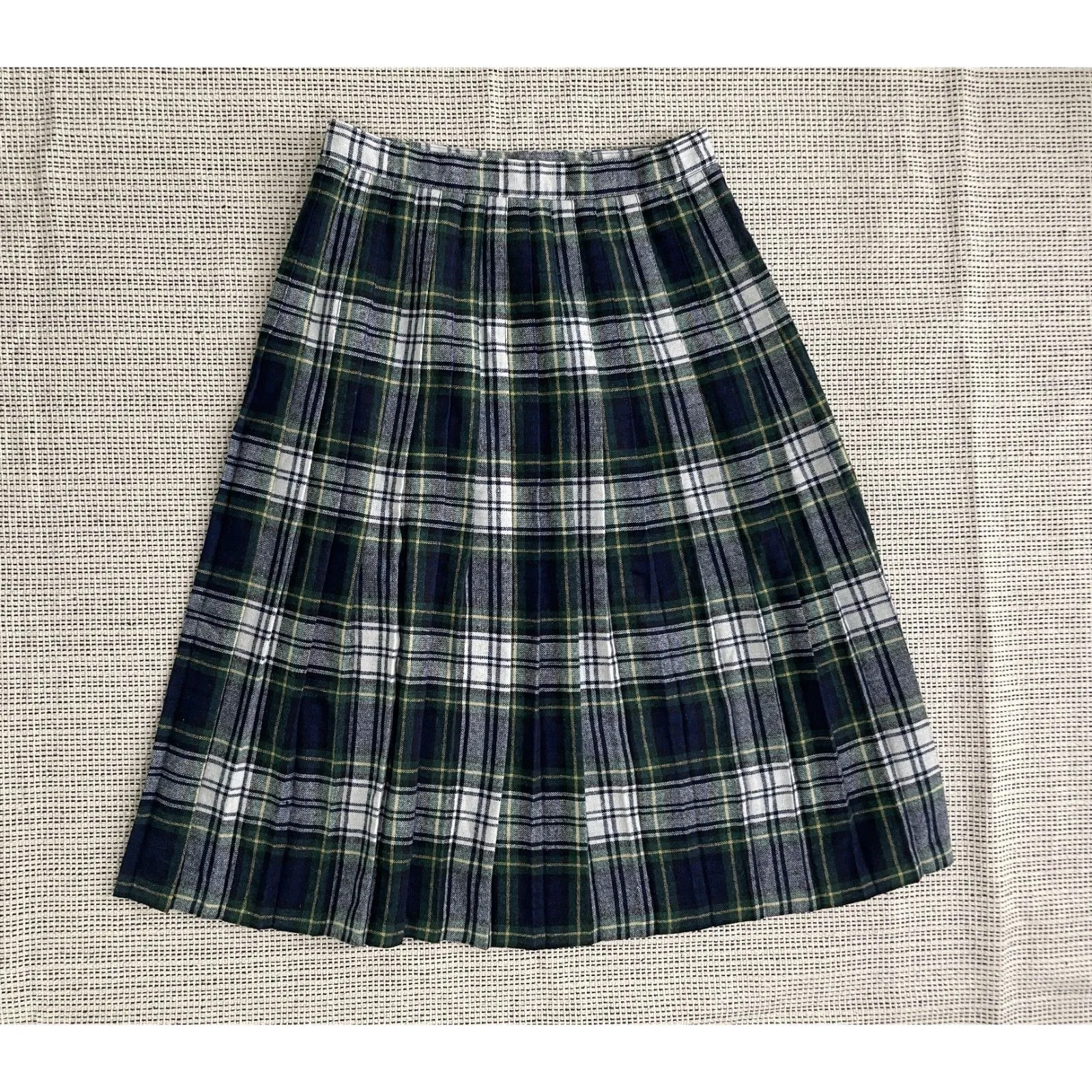 Vtg 80s Womens Small Plaid Wool Blend Skirt Made in USA Tartan Preppy Academia Blue - Image 2