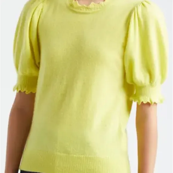 Ulla Johnson Lotta Scallop Edge Short Sleeve Yellow Cashmere Sweater Size Med - Image 2