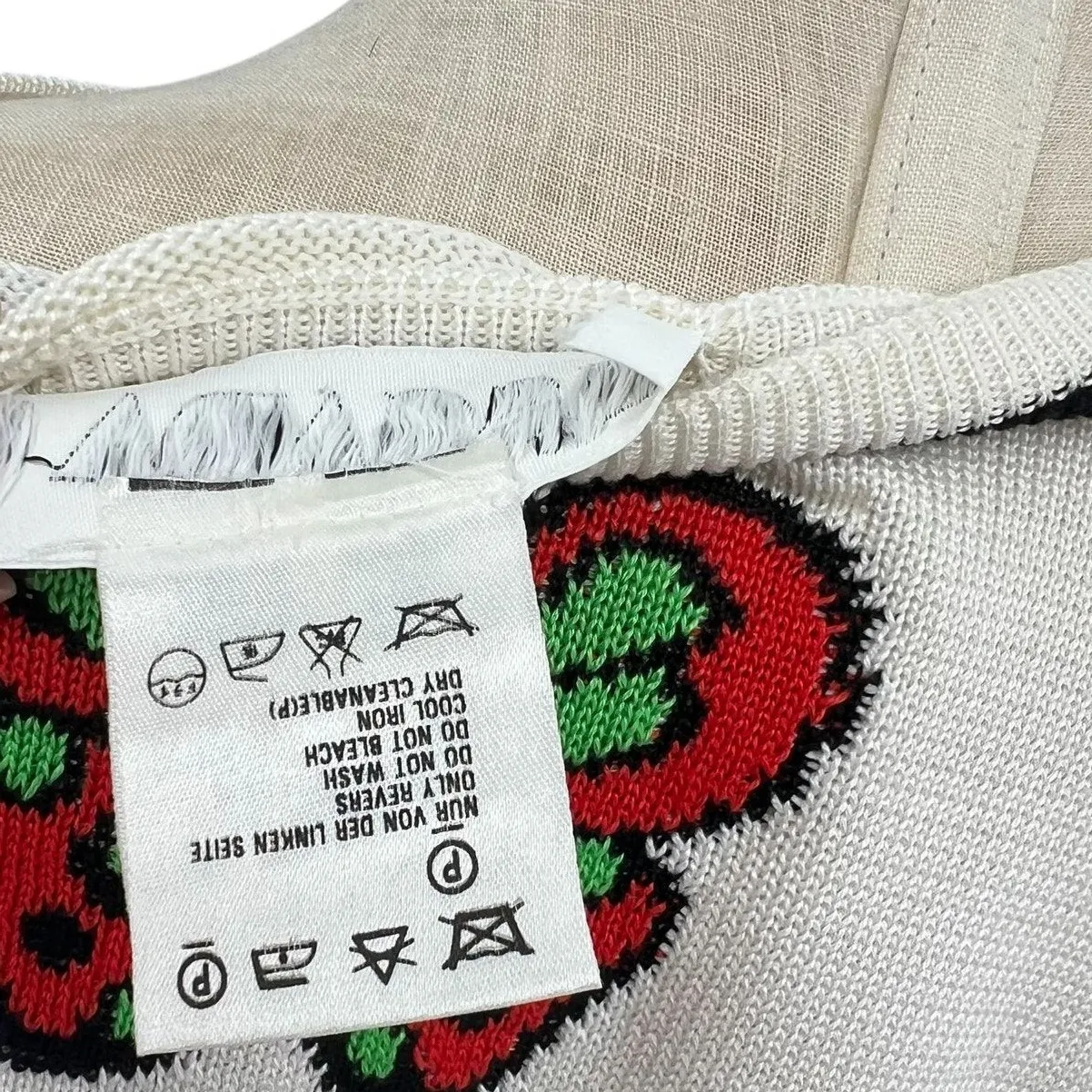 Escada‎ Vintage Sweater Butterfly Stripe Print Cotton Cream Black Size 36 US 6 - Image 12