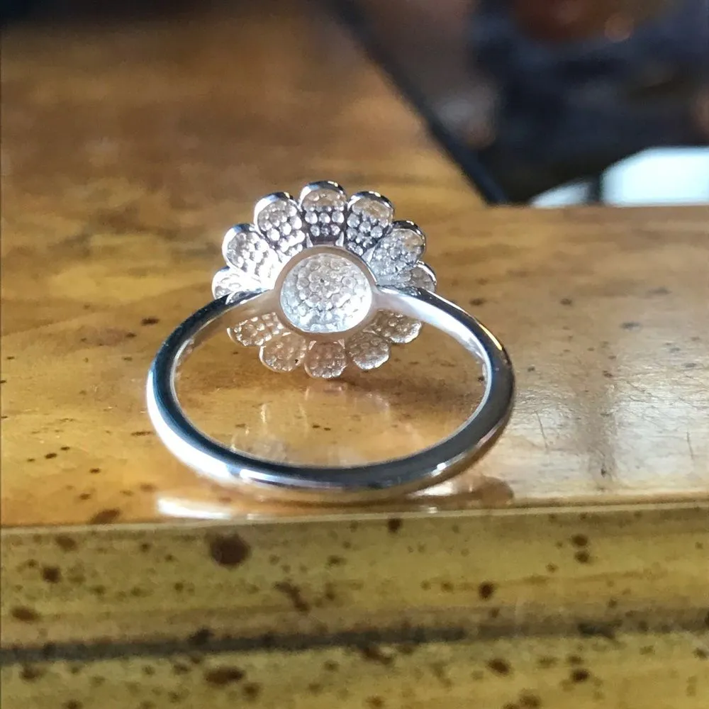 Natural Diamond Accent Sterling Silver Flower Ring Size 6 - Image 3