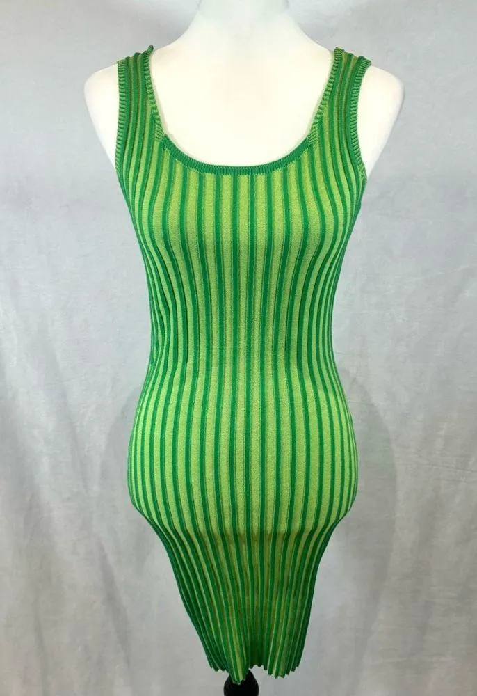 PrettyLittleThing green two toned ribbed knit open back dress size XS - Image 4