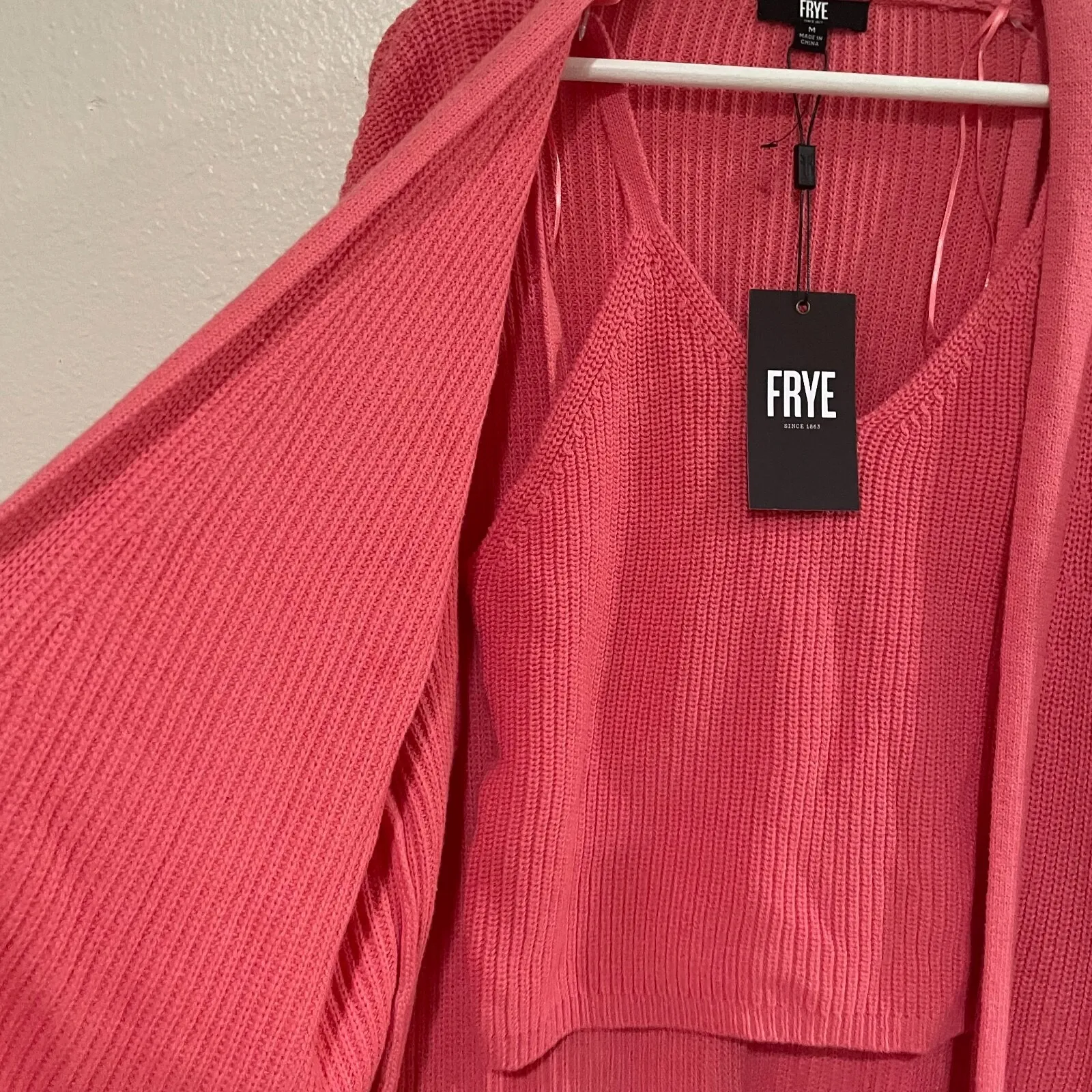 NWT Frye Women's Coral Pink Knit Cardigan & Tank Set L 100% Cotton Cozy‎ Stylish - Image 11