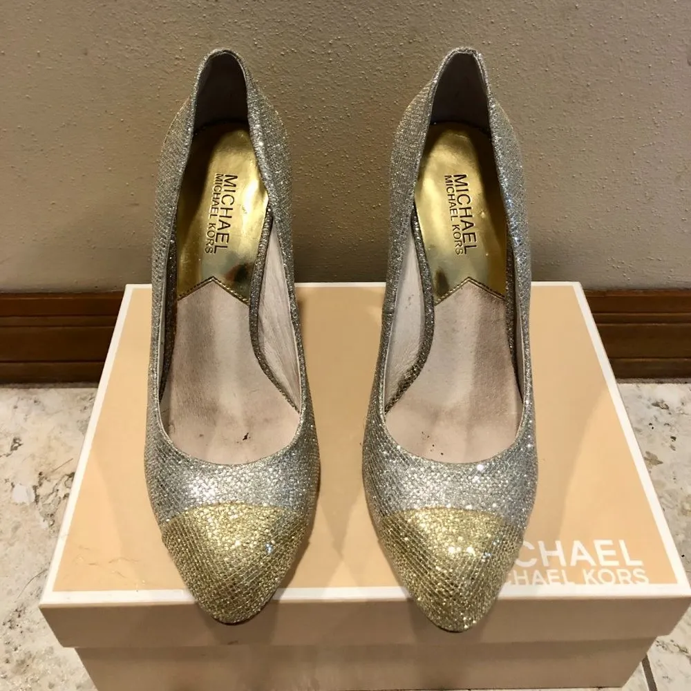 Michael Kors Silver Gold Glitter Metallic Shoes Pumps Event Wedding Party Sz 8 - Image 9