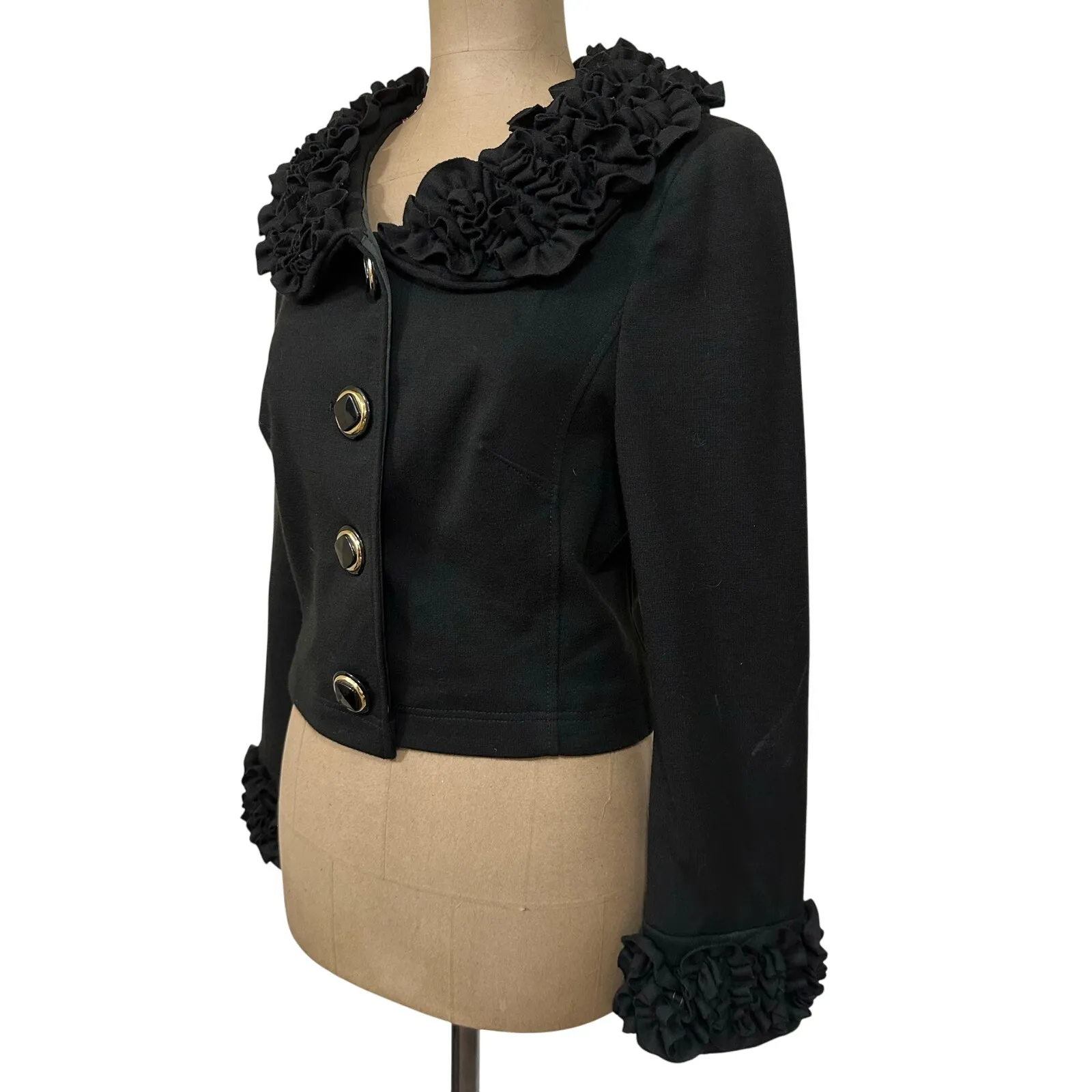 Dolce & Gabbana Jacket Black Wool Blend Long Sleeve Bolero Cropped Ruffle - Image 5
