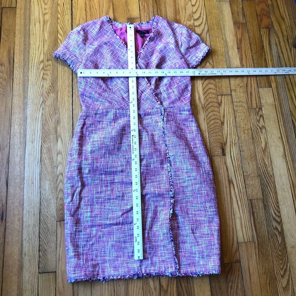 Banana Republic NWT Women's Pink Faux Wrap Tweed Boucle Dress Size 14 - Image 4