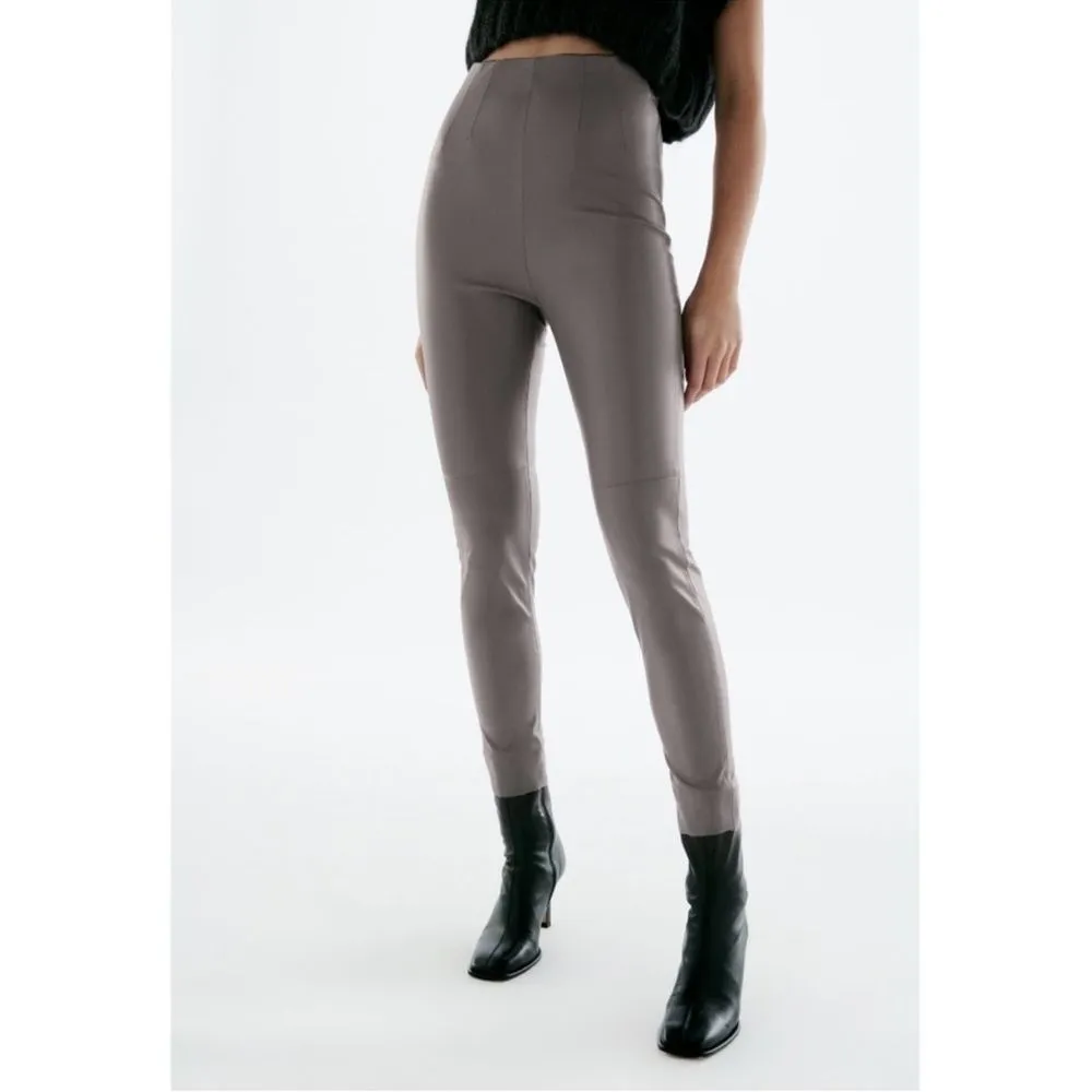 NWT Zara High Waisted Faux Leather Skinny Leggings Pants Gray Size Medium M - Image 2