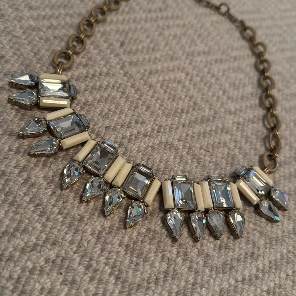 J.Crew Rhinestone and beige Faux Gems Gold Toned Necklace - Image 2