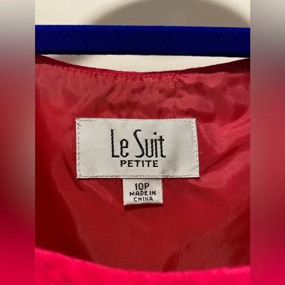 VTG 80s Le Suit Petite Fuchsia Pink Floral Jacquard Sleeveless Crop Top Blouse - Image 5