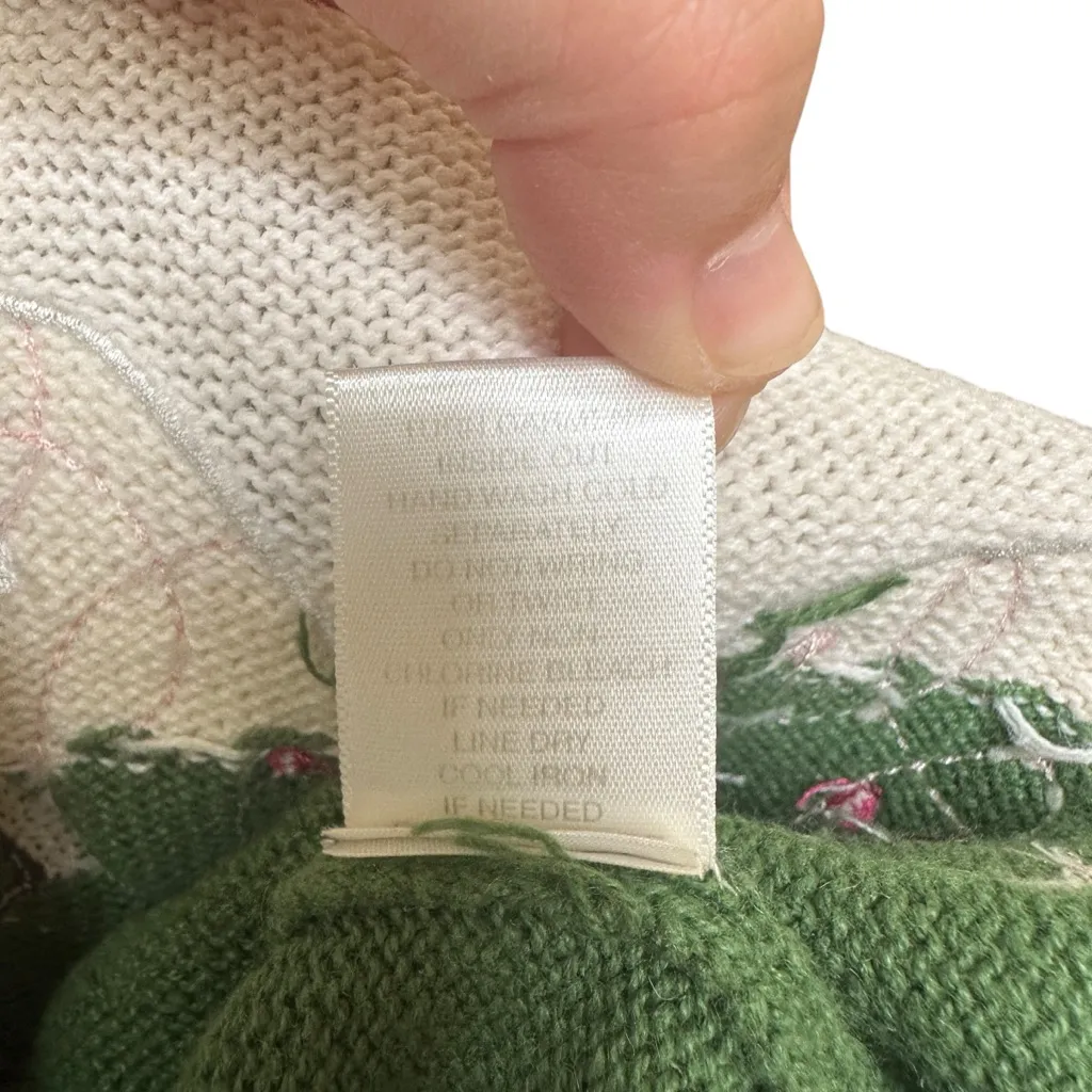 Vintage Christopher & Banks Christmas Cat Snowman Embroidered Sweater XL Green - Image 8