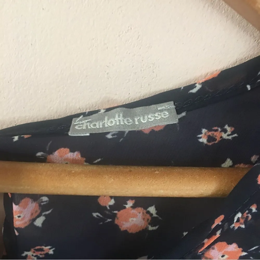 Charlotte Russe Navy Blue & Pink Floral Sheer Blouse Size S EUC - Image 6