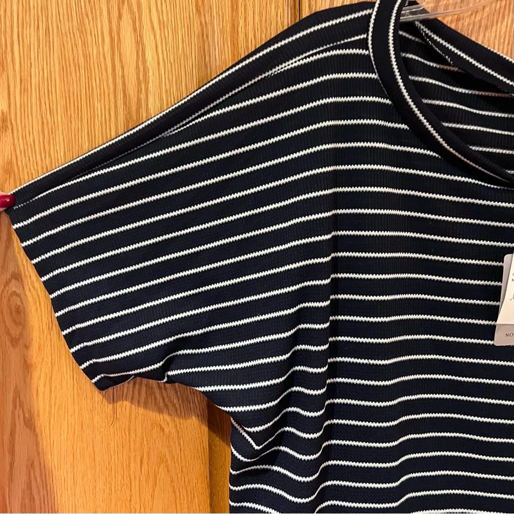 Forgotten Grace Dolman Sleeve Tie-Front Stripe Shirt Navy & White Plus Size 3X - Image 10