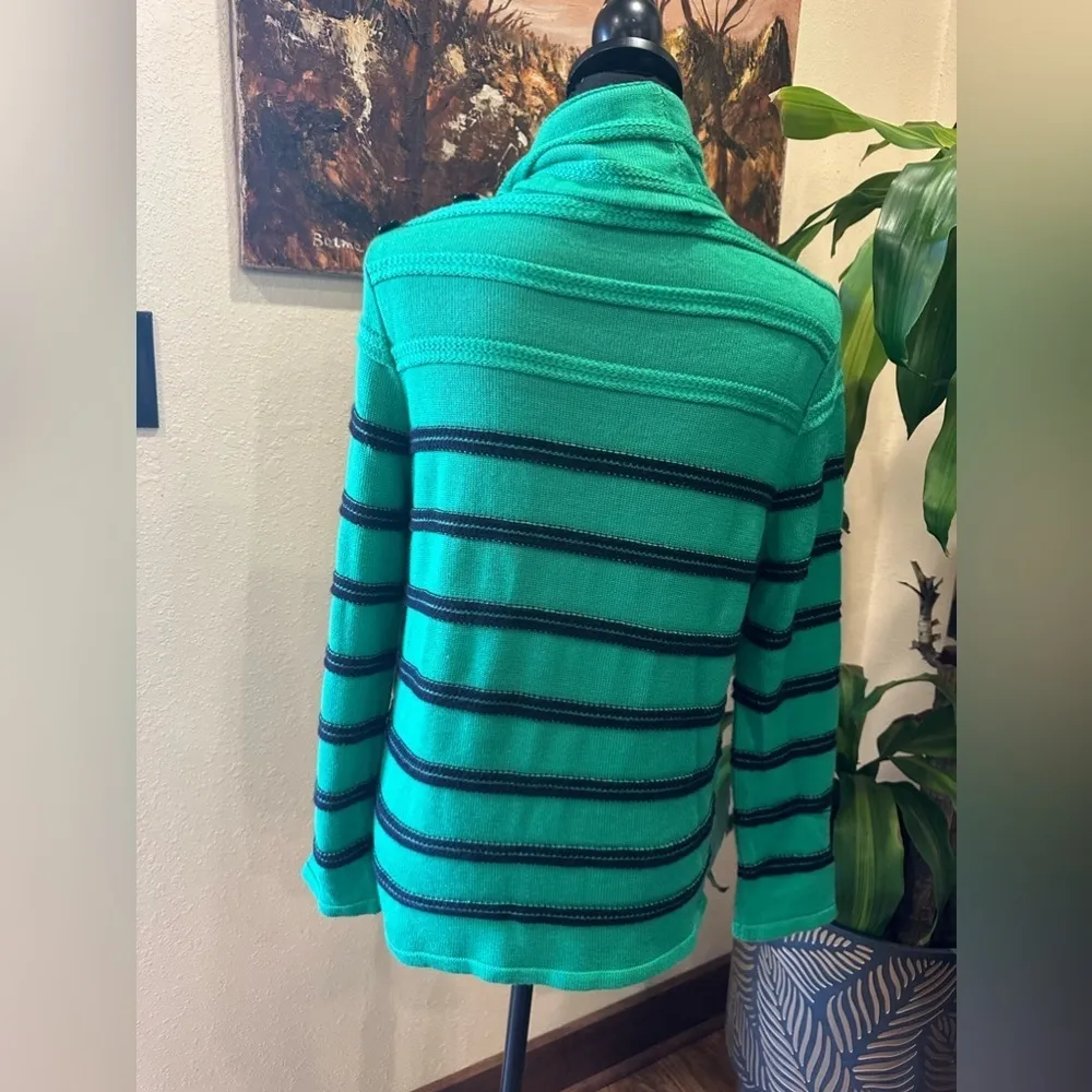 EUC GKITALIYA GREEN AND BLUE STRIPE SWEATER WITH FRON RHINESTONE LOGO SZ M Size M - Image 2