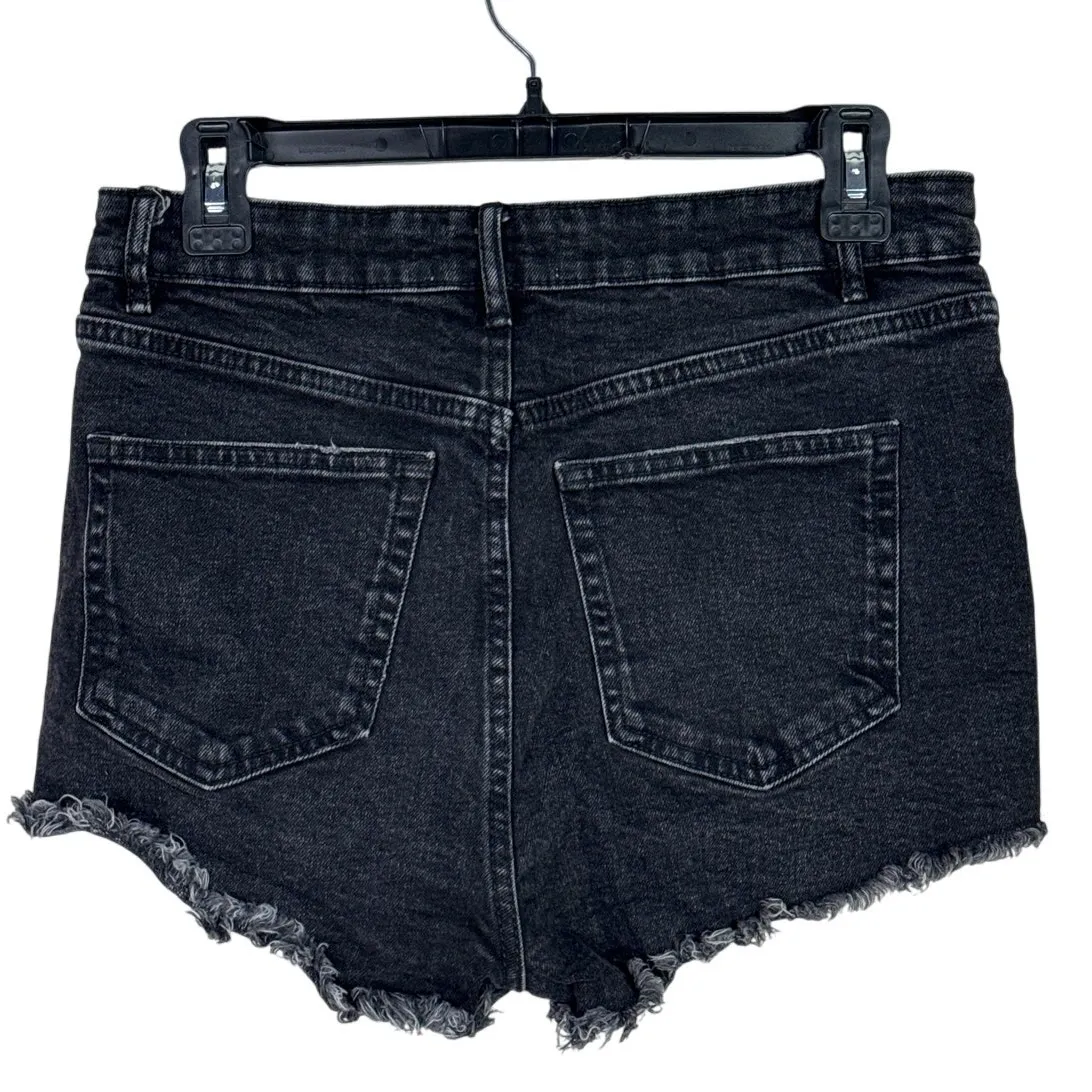 ZARA Cutoff Distressed Jean Shorts Raw Ripped Hem High Rise Pockets 8 Wash Black - Image 10