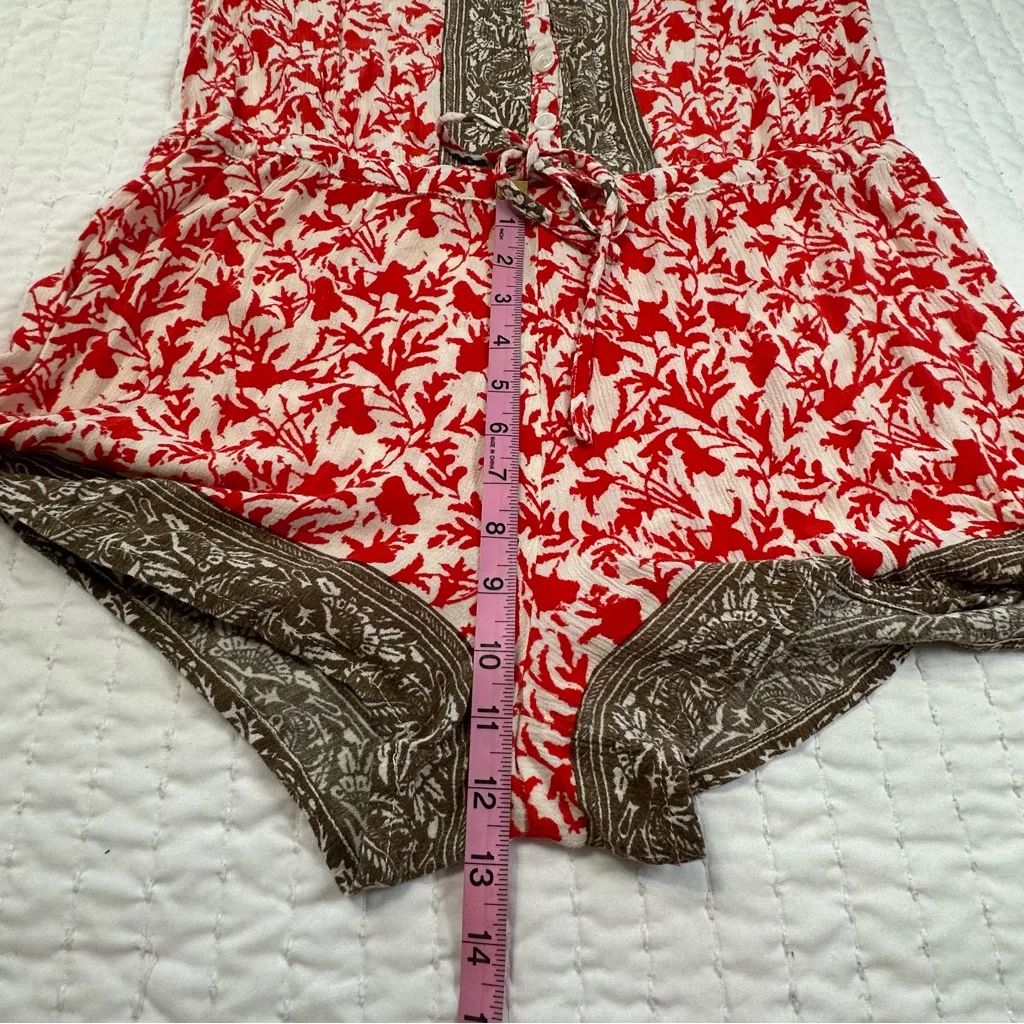 Free People Gardenia Combo Red White Floral Medallion Print Resortwear Romper - Image 7