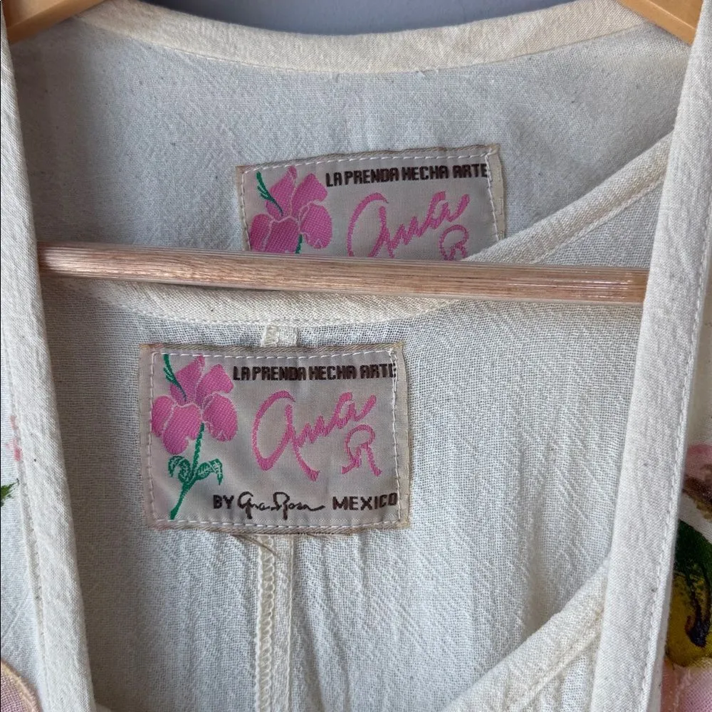 Vintage 2 Piece Ana Rosa Handpainted Floral Gauzy Maxi Dress Jacket Pink Size undefined - Image 4