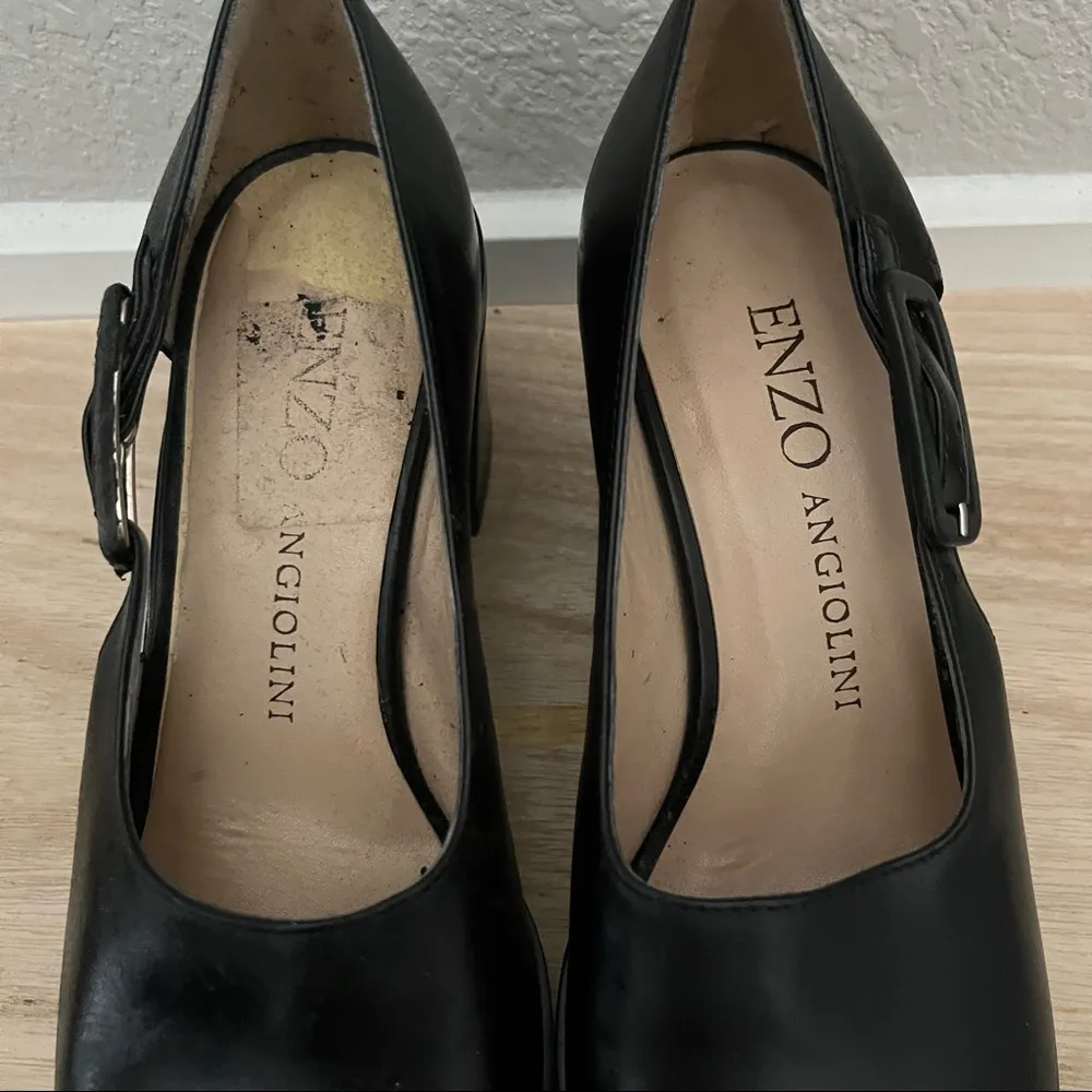 Enzo Angiolini 90s Vintage Black Open Toe Block Heel Leather Sandals 6 - Image 8