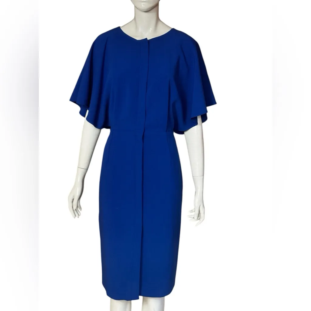 Black Halo Holland Flutter Holland Flutter Sleeve Royal Blue Midi Dress Size 10 - Image 4