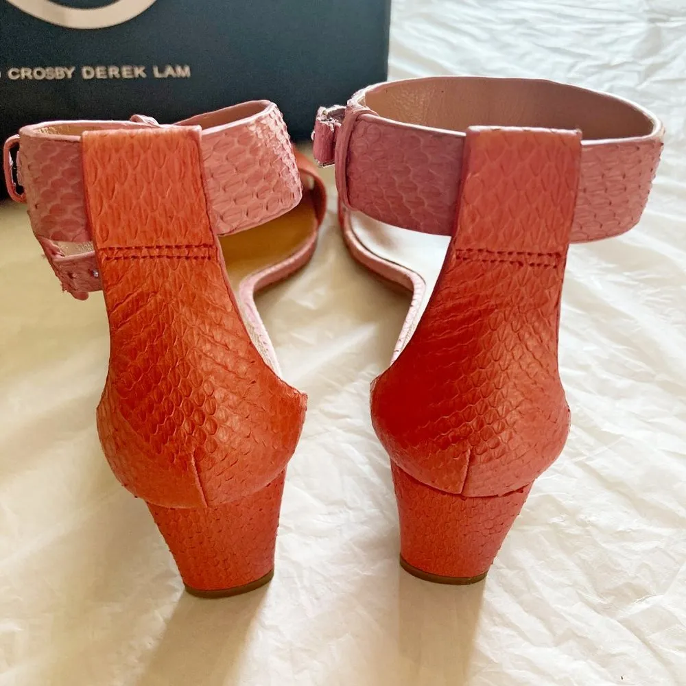 10 Crosby by Derek Lam pink watermelon snake print ankle buckle heeled sandals Size 9.5 - Image 5