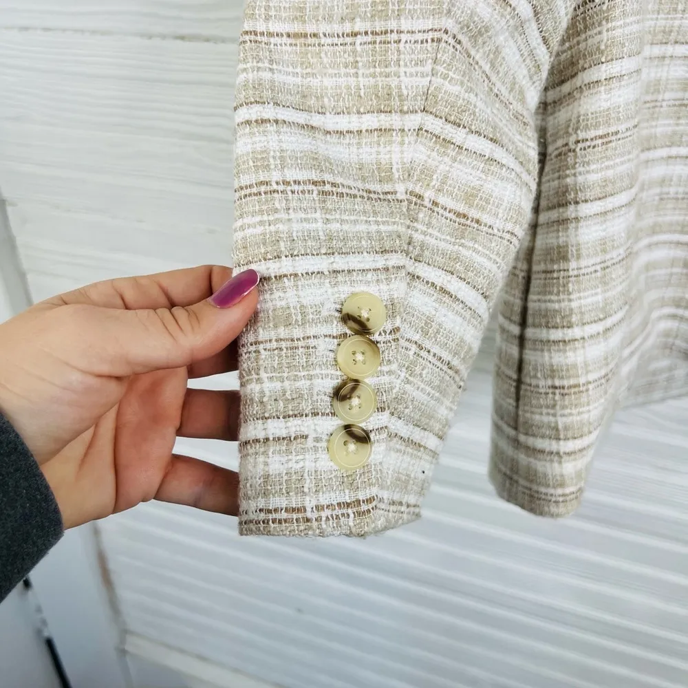 Barbie Tweed Blazer in Beige Combo Puff Shoulder Size Medium - Image 12