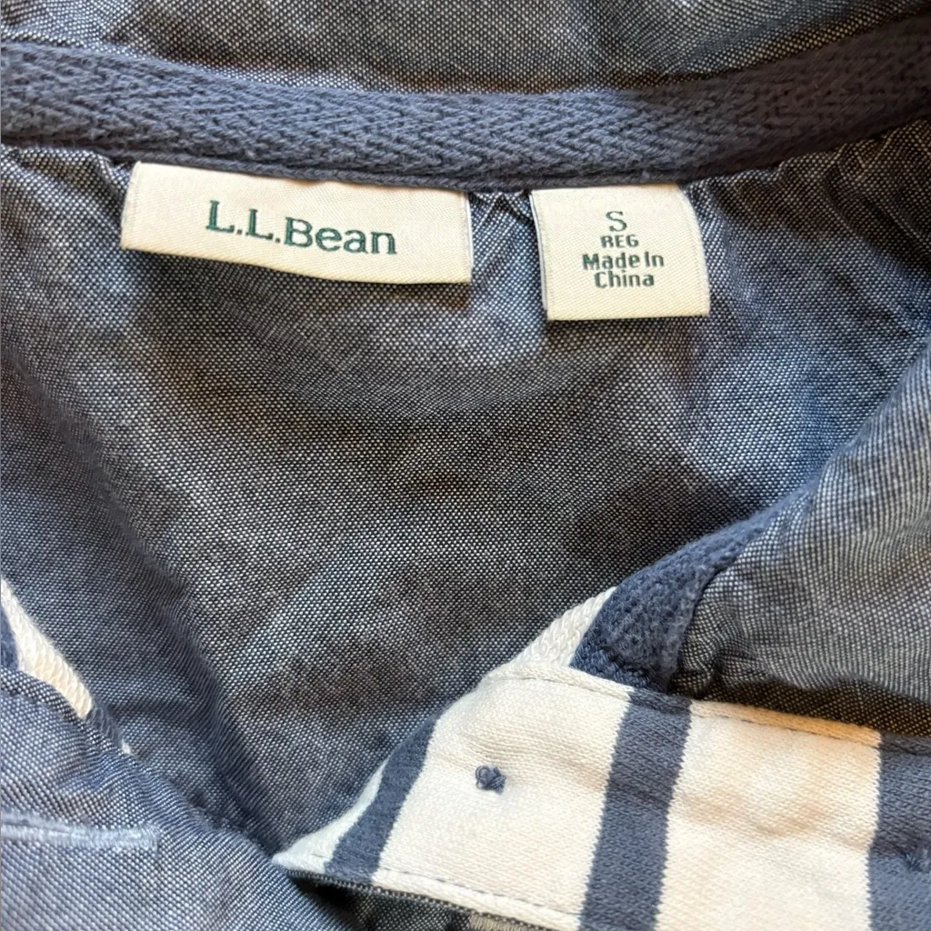 LL Bean Rugby Henley Long Sleeve Cotton Top Blue White Stripes Womens Size Small - Image 4