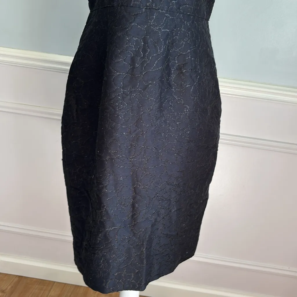 J.Crew Cocktail Dress Size 8 Floral Jacquard Glitter Black Party Cotton Silk LBD - Image 6