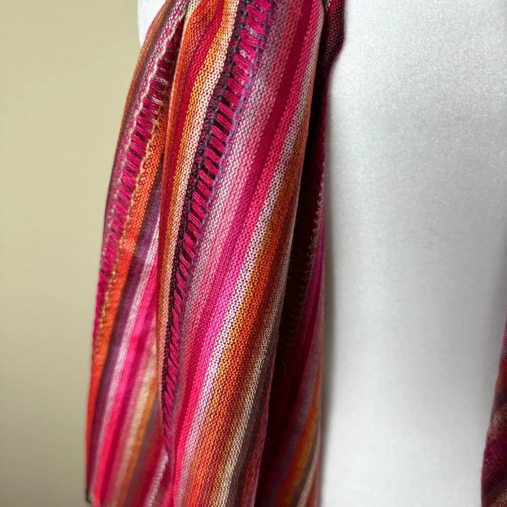 NWT LITTLE PLACES Fair Trade Striped Festival Scarf with Fringe Pink - Image 3