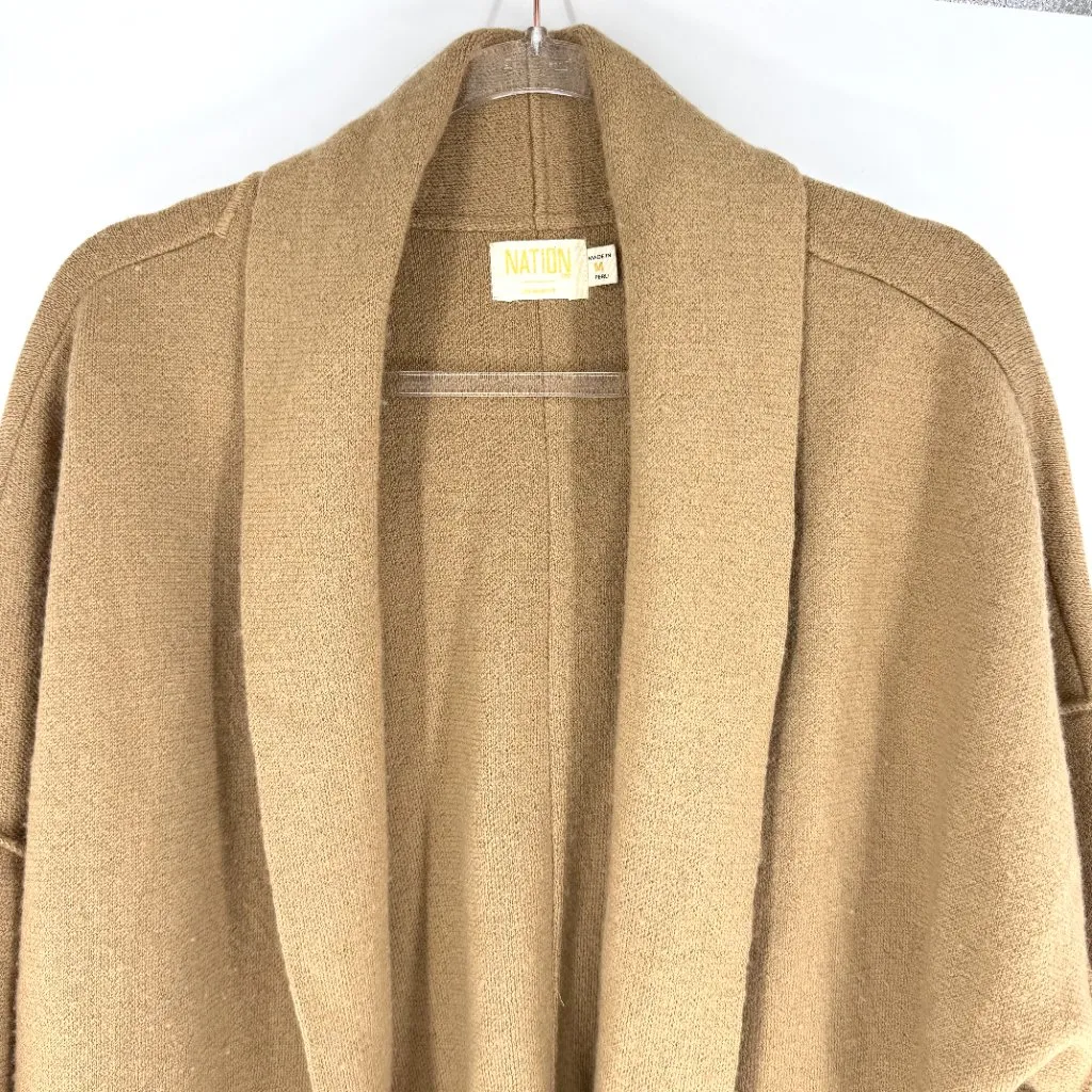 Nation Ltd Open Cardigan Wool Blend Tan Size Medium - Image 2