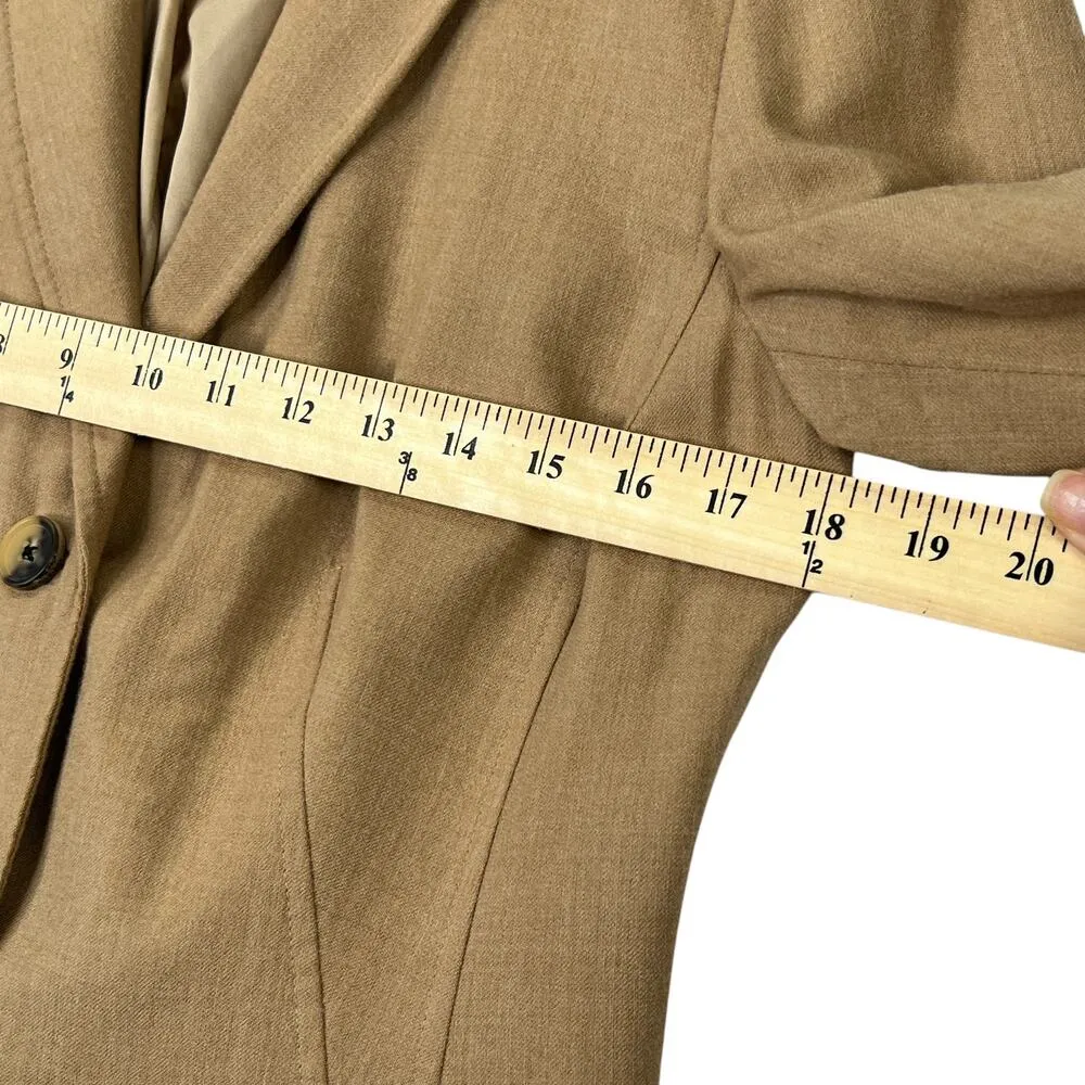 Lands' End Wool Blend One Button Blazer Jacket Womens 10 Single Breasted Tan - Image 9