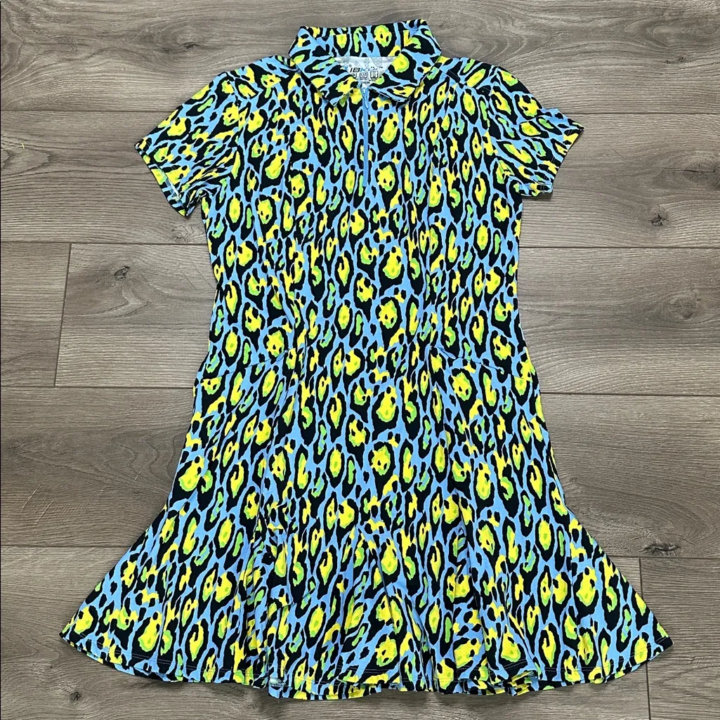 IBKUL Short Sleeve Gordet 1/4 Zip Pocket Golf Dress Gemma Print Blue Yellow S/M Size undefined - Image 5