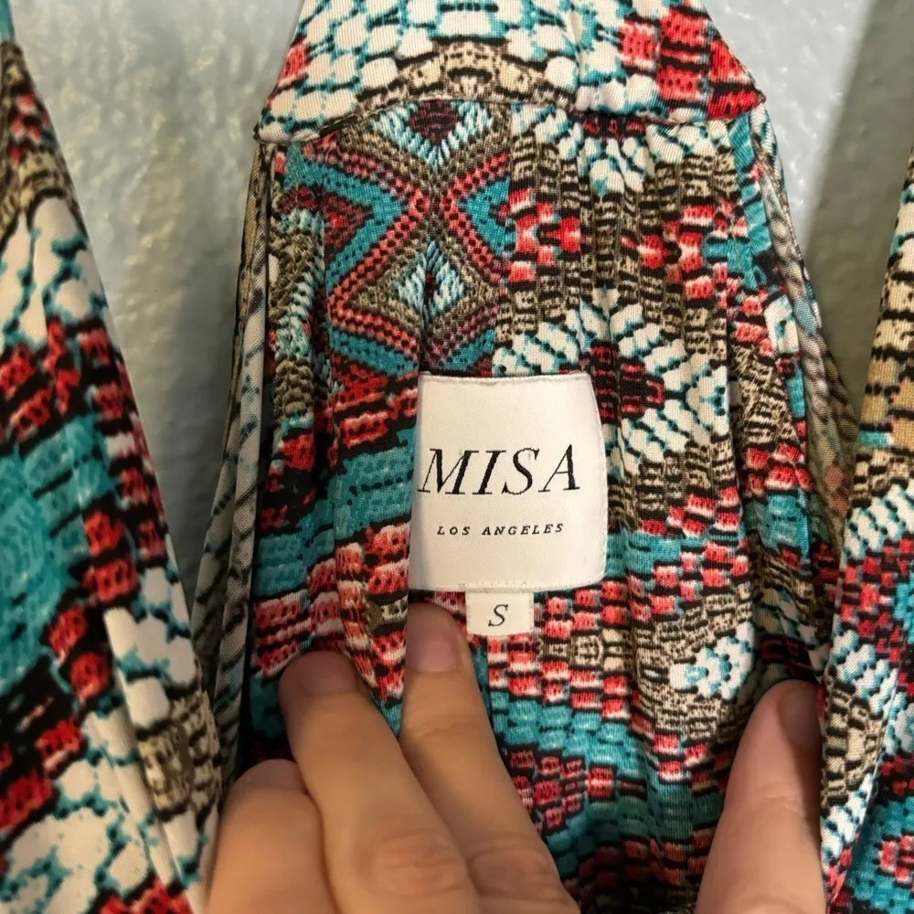 Misa Los Angeles Aztec Teal Colorful Printed Mini Racerback Dress Sz Small Beach - Image 3