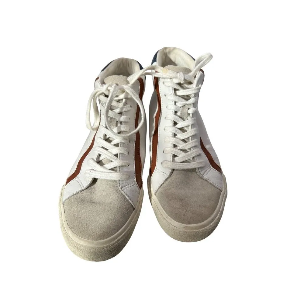 Madewell MWL High Top Sneakers White Leather Suede Brown Accents Size W 8 M 6.5 - Image 2