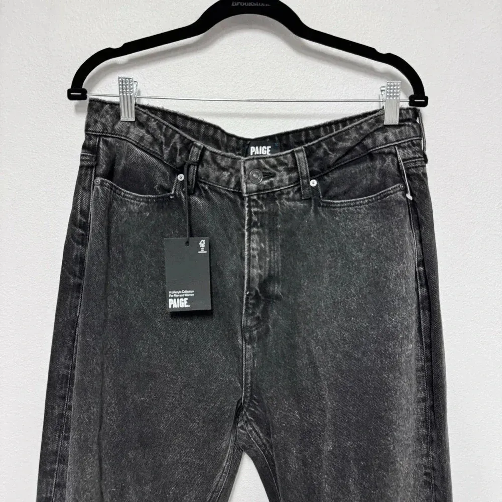 NWT $229 Paige Sarah Straight Ankle Black Denim Jean - Distressed Frayed Hem - Image 5